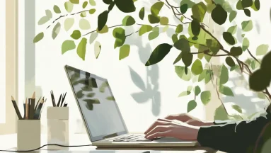 Illustrated picture of two people looking at a content calendar.