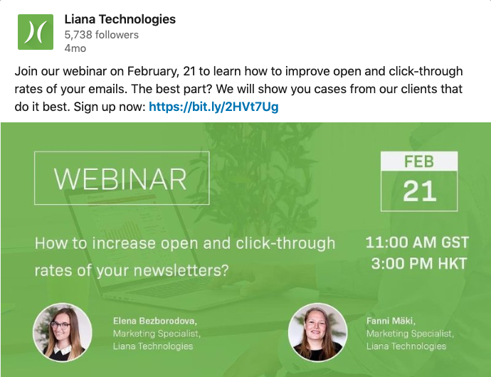 Liana Technologies LinkedIn advertising for a webinar
