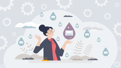 Illustrated image of drops falling on a woman, reflecting a drip email automation campaign.