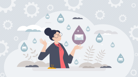 Illustrated image of drops falling on a woman, reflecting a drip email automation campaign.