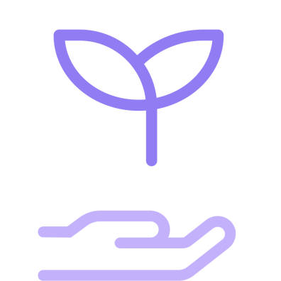 Illustration of palm hand under a green plant