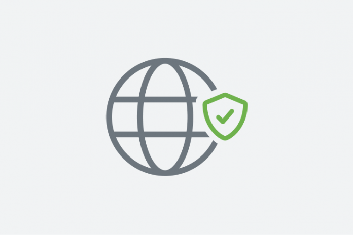 Globe with shield containing a checkmark