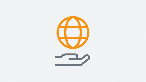 Illustration of global sphere object above palm hand