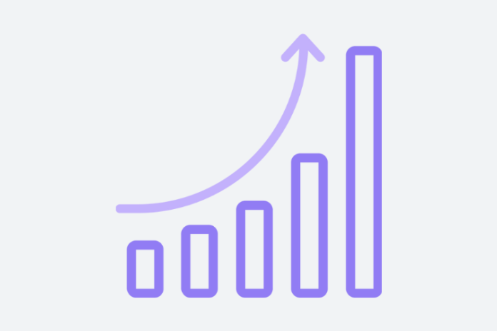 Bar chart with arrow pointing up