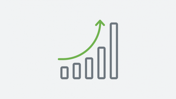 Bar chart with arrow pointing up