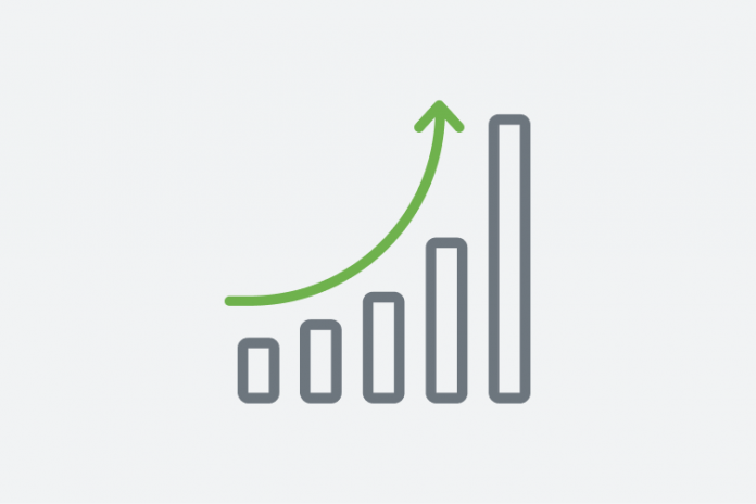 Bar chart with arrow pointing up