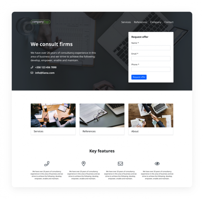 Landing page creation in LianaCMS 