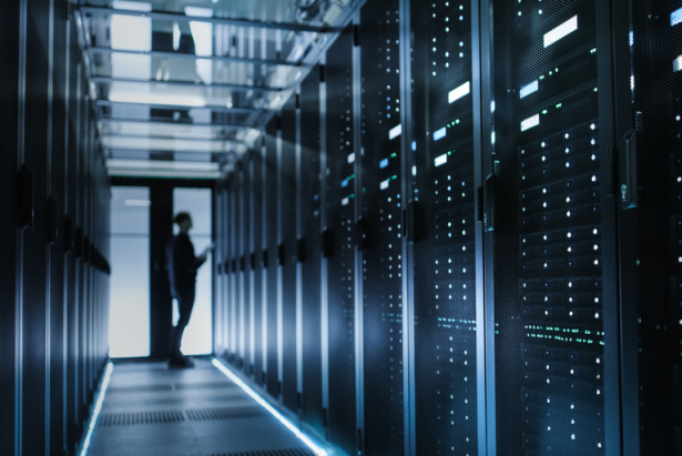 Person working in a server room