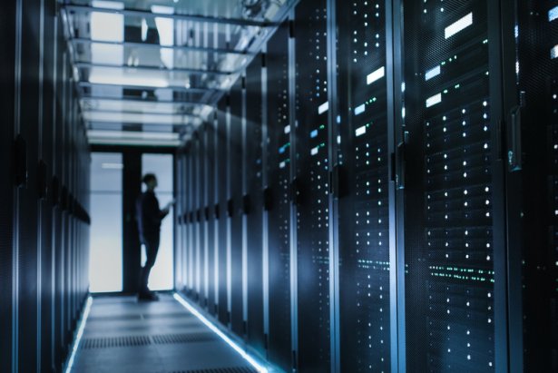Person working in a server room