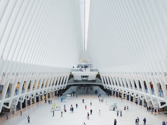 A large open space in a building with people