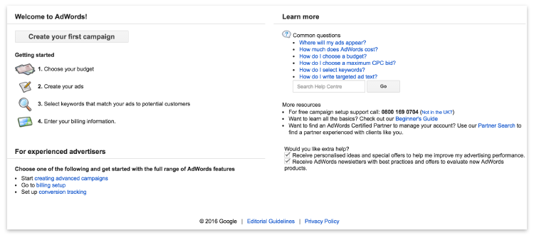 Getting started in AdWords