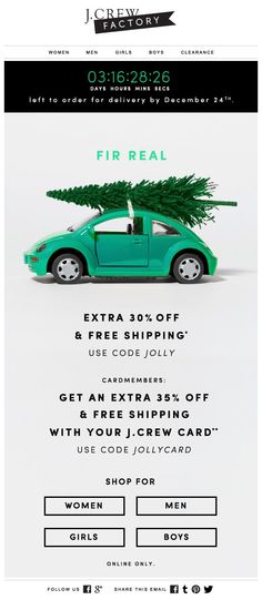 A 30% discount and free shipping during Christmas provided by J. Crew Factory in a holiday newsletter