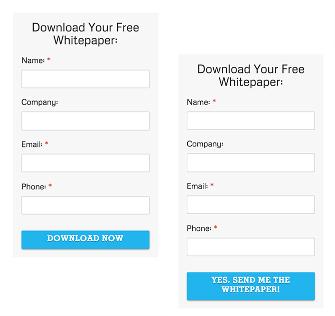 Examples of CTA buttons on a whitepaper landing page