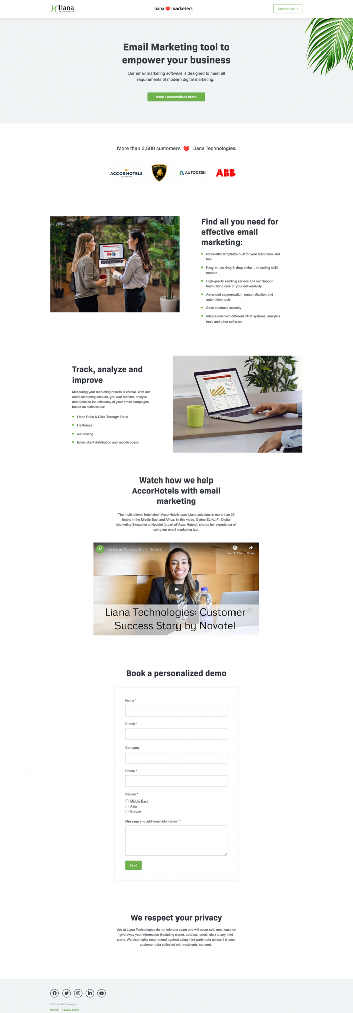 saas product landing page example by liana technologies