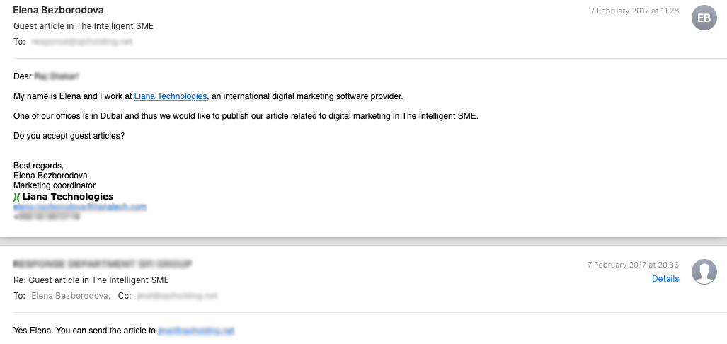 Guest blogging email example
